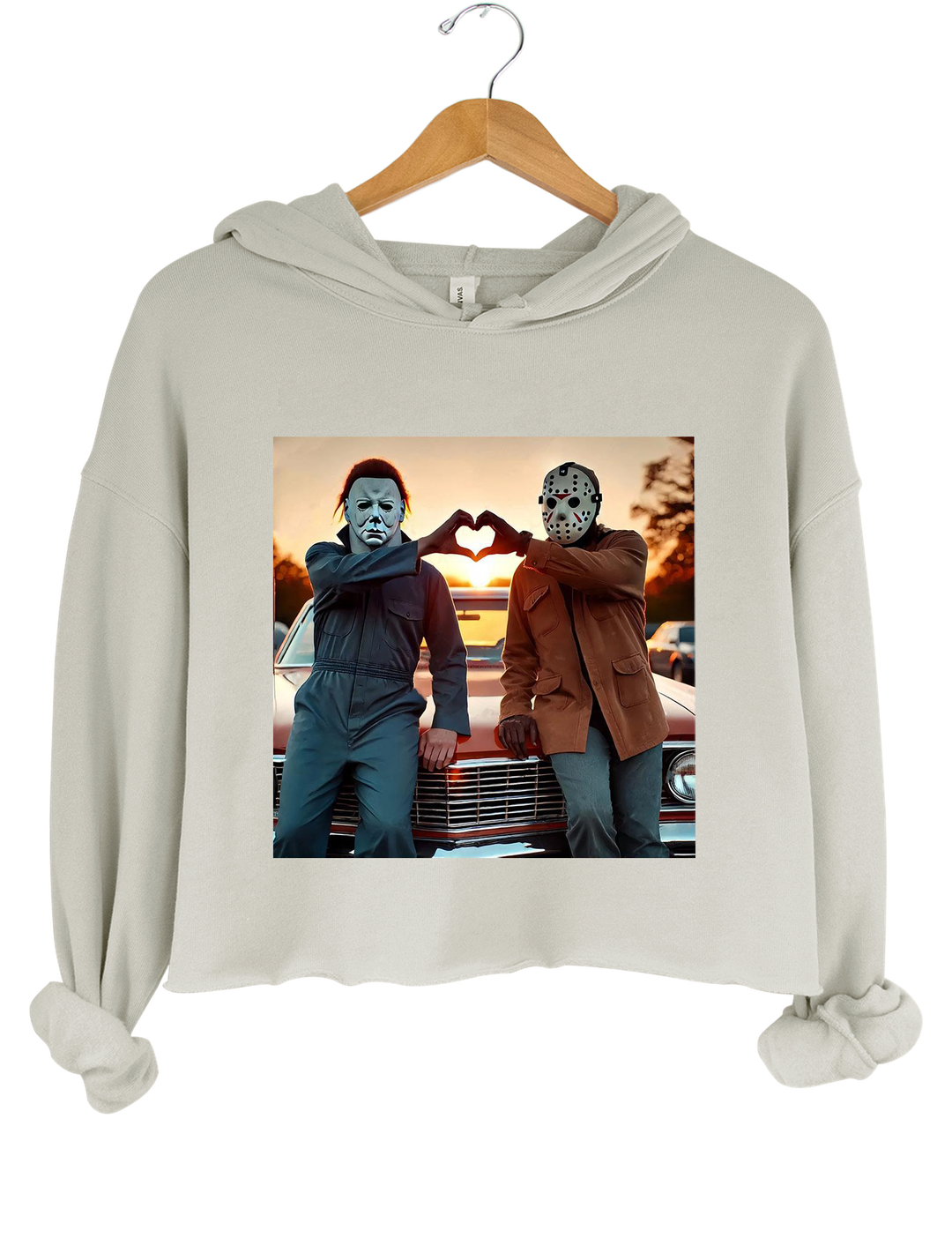 Jason and Michael Halloween Heart Hands Crop Hoodie
