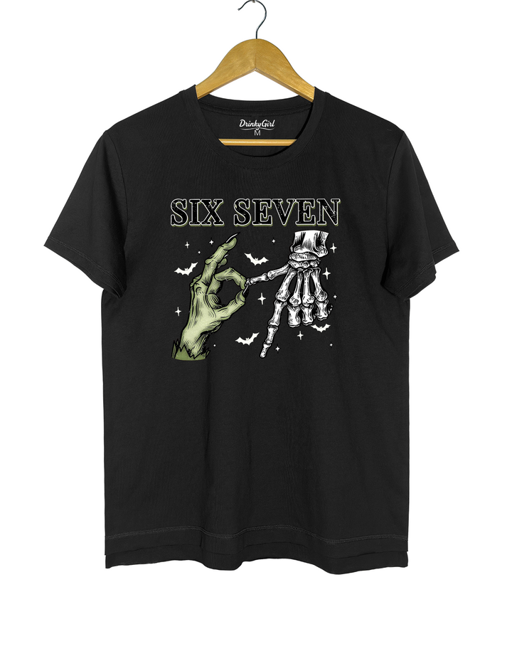 Six Seven 6 7 Meme Funny witch Skeleton Hands Tee