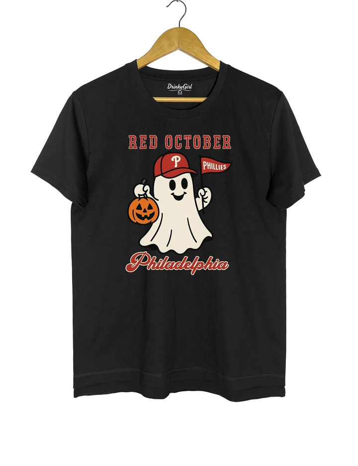 Red October Halloween Ghost Philadelphia Baseball Tee