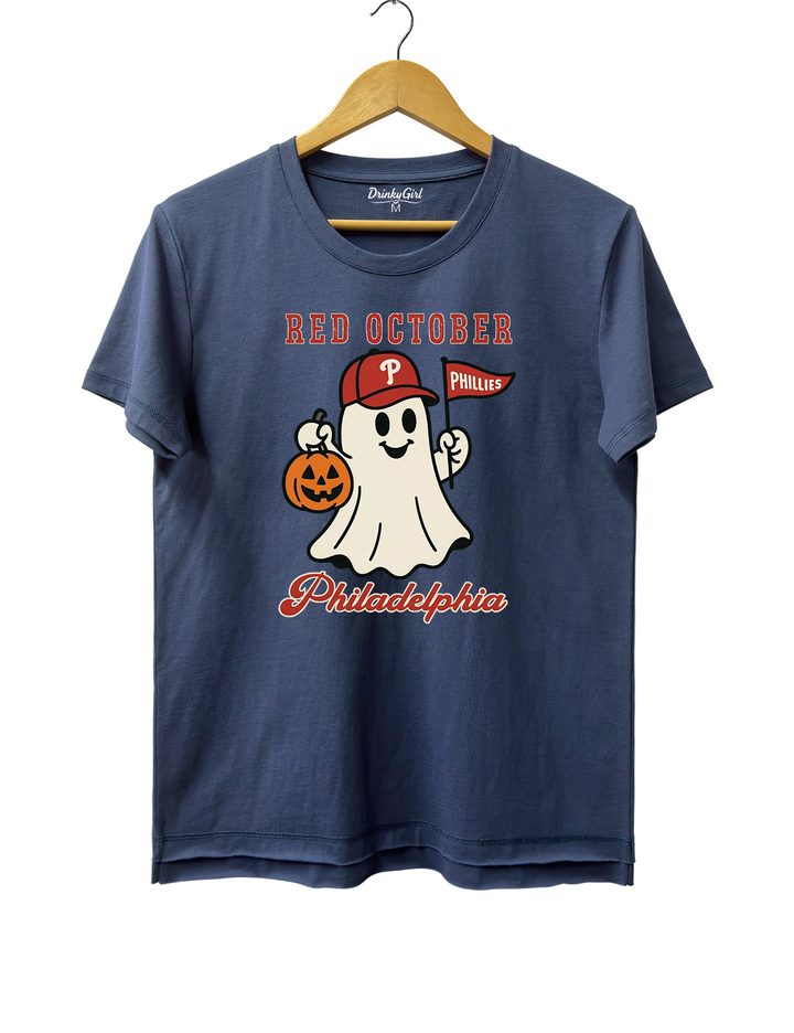Red October Halloween Ghost Philadelphia Baseball Tee