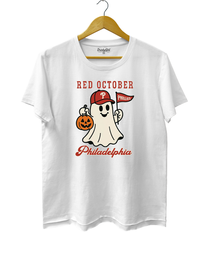 Red October Halloween Ghost Philadelphia Baseball Tee