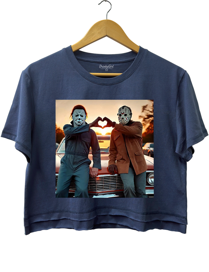 Jason and Michael Halloween Heart Hands Crop Top
