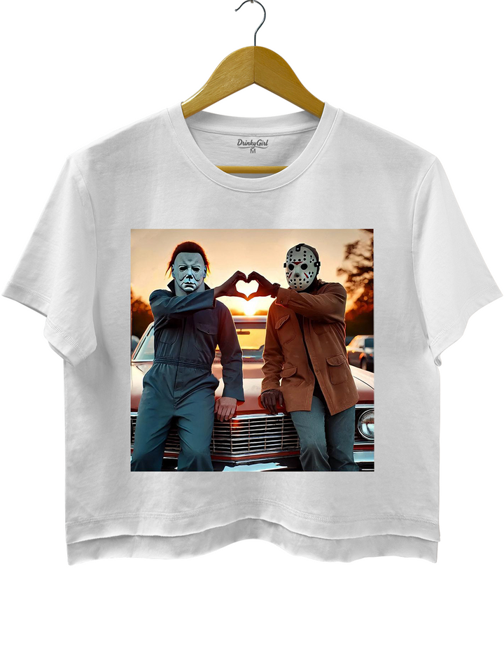 Jason and Michael Halloween Heart Hands Crop Top